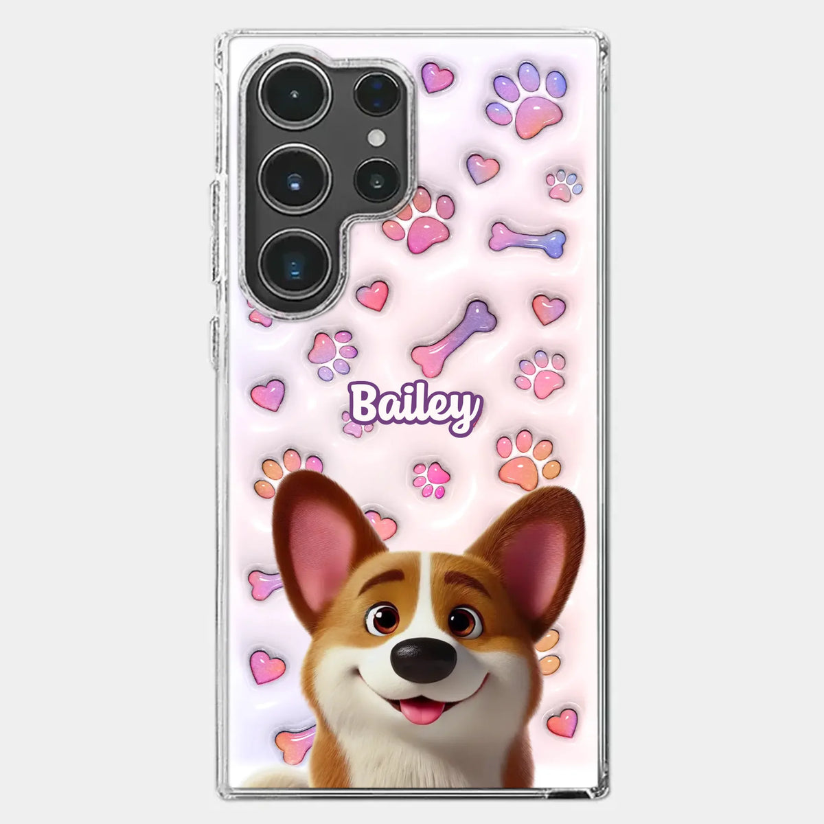 Tail Wagging Happiness - Dog Personalized Custom 3D Inflated Effect Printed Clear Phone Case - Gift For Pet Owners, Pet Lovers