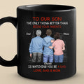 Guiding You, Watching You Grow - Family Personalized Custom Black Mug - Father's Day, Gift For Son