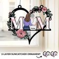 Mom, Forever In My Heart - Family Personalized Window Hanging Suncatcher Ornament - Mother's Day, Gift For Mom, Daughter