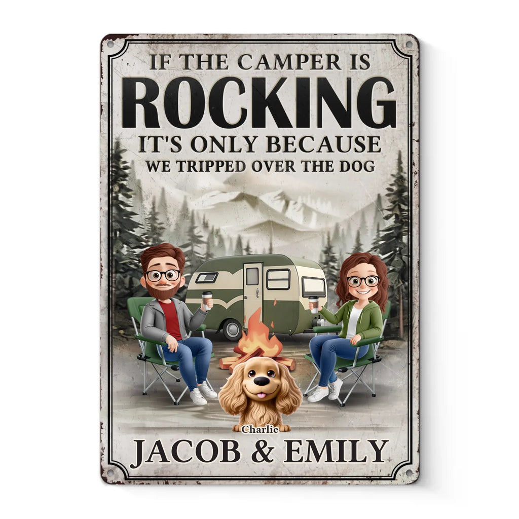 Happy Campers & Wagging Tails - Dog Personalized Custom Home Decor Metal Sign - House Warming Gift For Husband Wife, Pet Owners, Pet Lovers