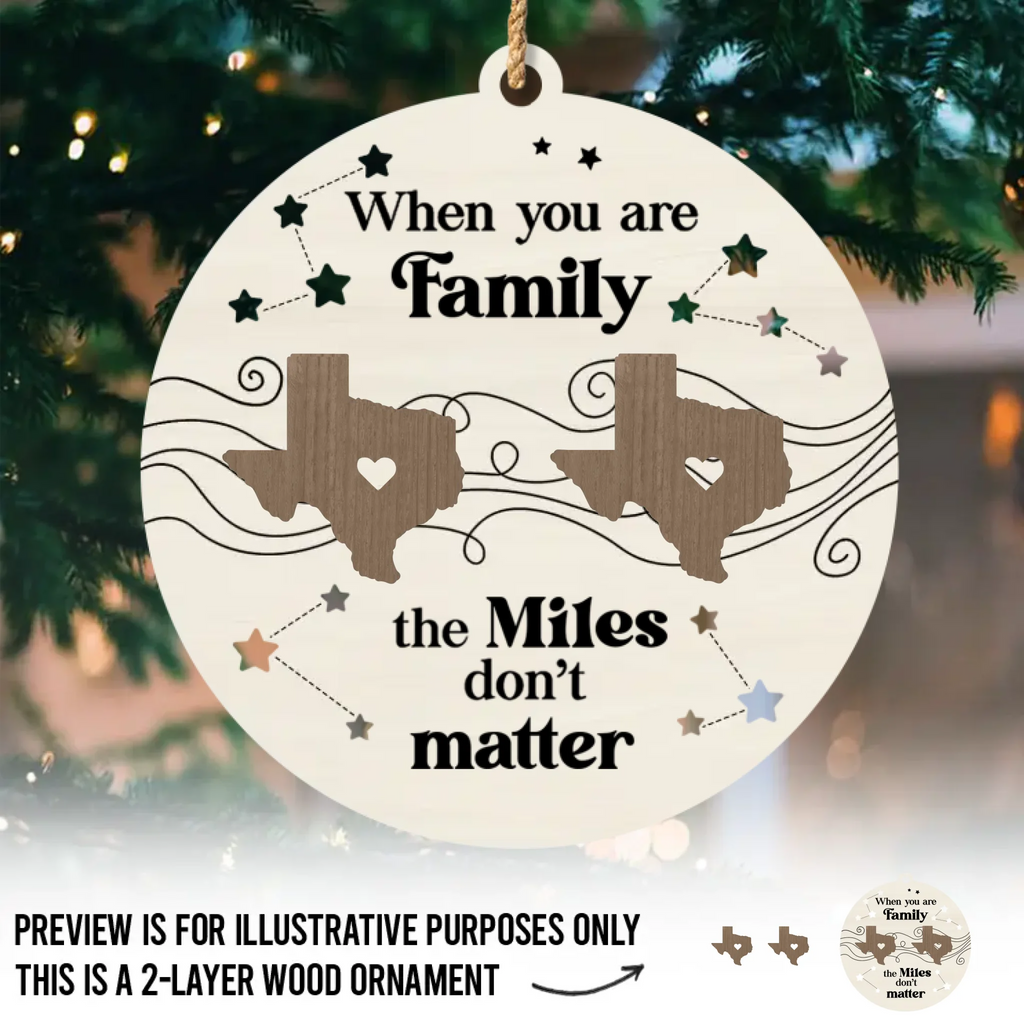 Long Distance We Will Always Be Connected By Heart - Family Personalized Custom Shaped 2 Layered Wood Christmas Ornament - Christmas Gift For Family Members