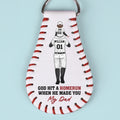God Hit A Homerun When He Made You My Dad - Family Personalized Custom Leather Keychain - Father's Day, Gift For Dad, Sport Lovers, Sport Players