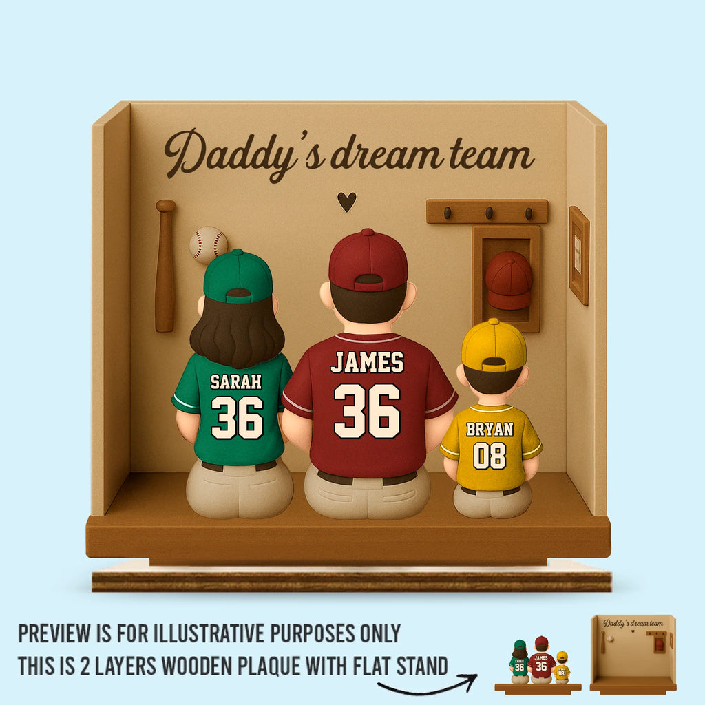 Dad’s All-Star Squad - Family Personalized Custom Shaped 2-Layered Wooden Plaque With Flat Stand - Father's Day, Gift For Dad, Sport Lovers, Sport Players
