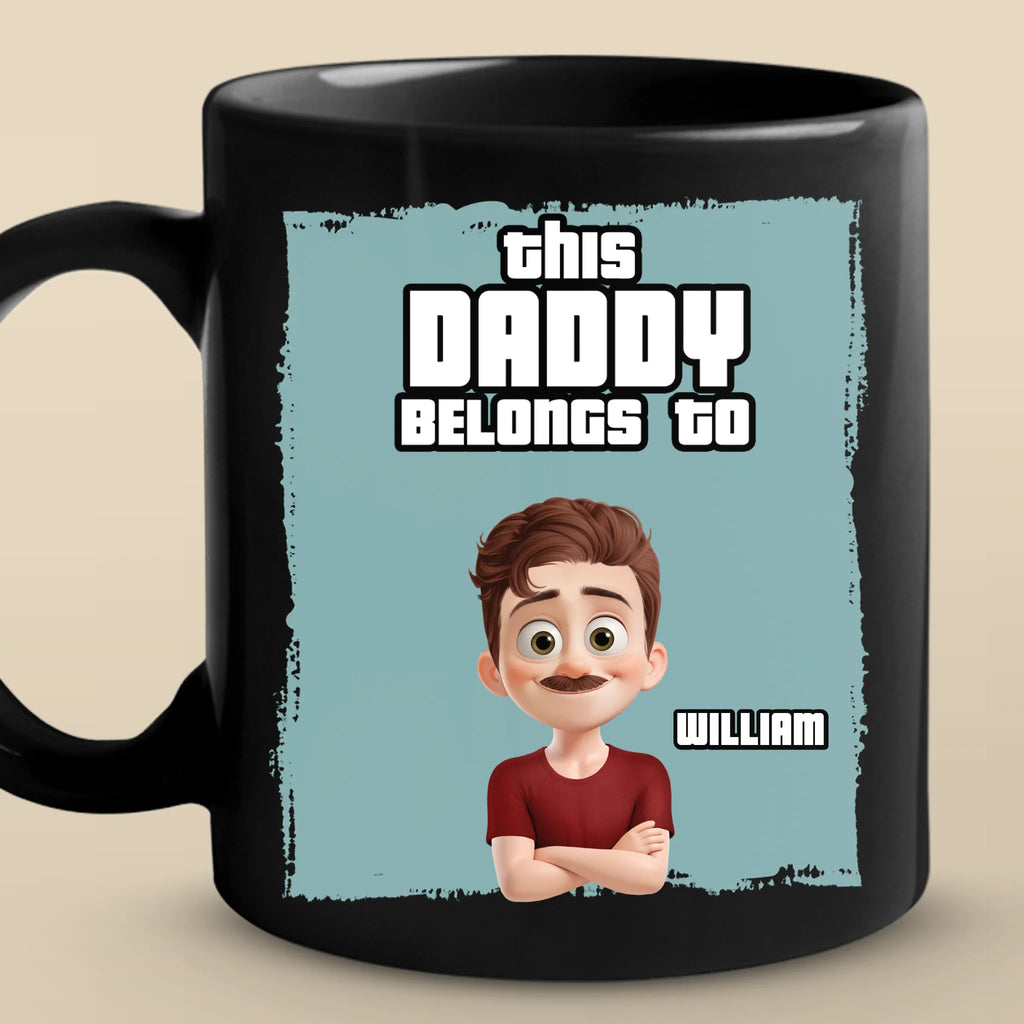 This Papa Belongs To - Family Personalized Custom Black Mug - Father's Day, Gift For Dad, Grandpa