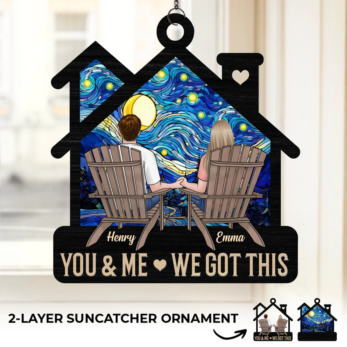 In This House, Love Lives - Couple Personalized Window Hanging Suncatcher Ornament - Gift For Husband Wife, Anniversary