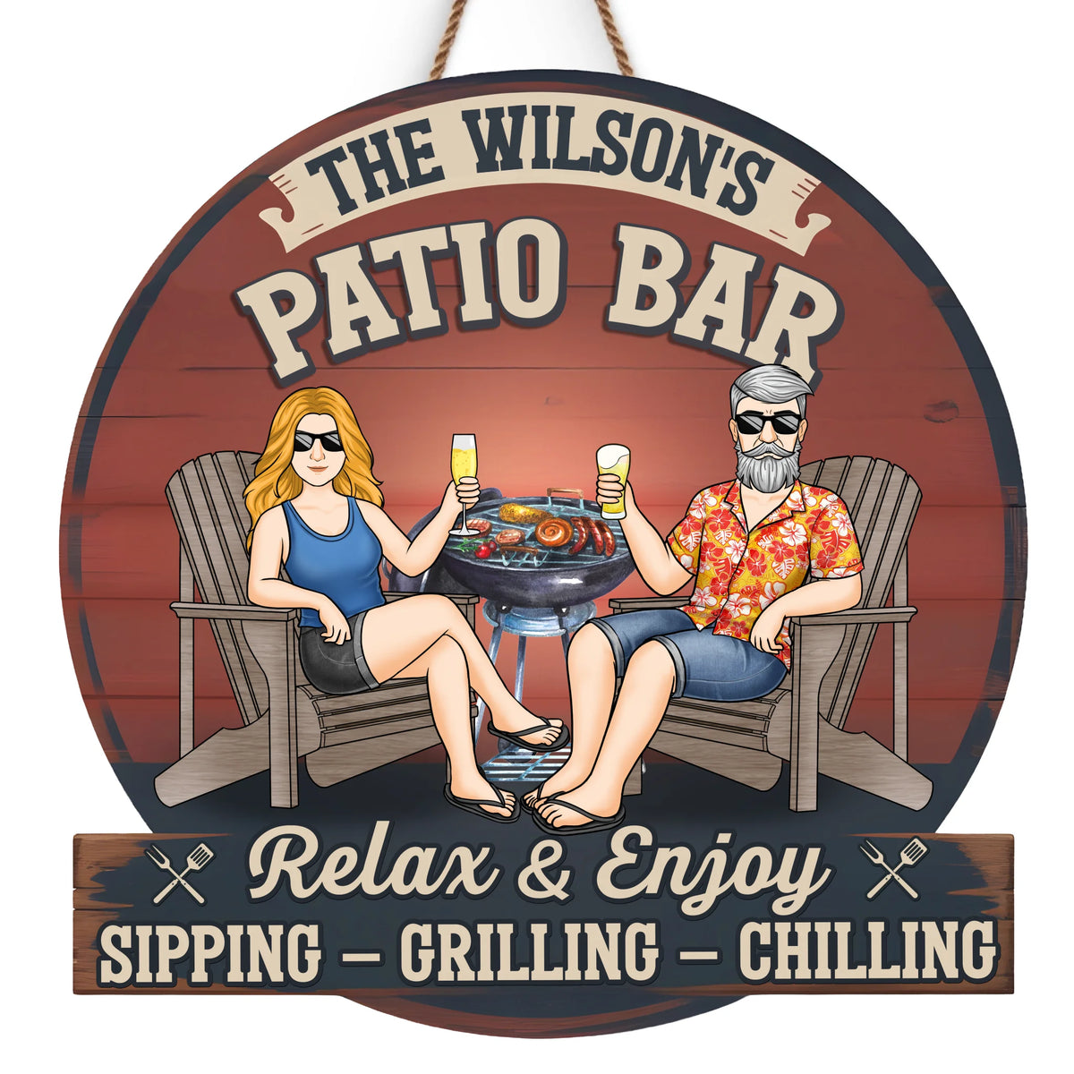Cold Drinks, Hot Grill - Couple Personalized Custom Home Decor Wood Sign - Gift For Husband Wife, Anniversary