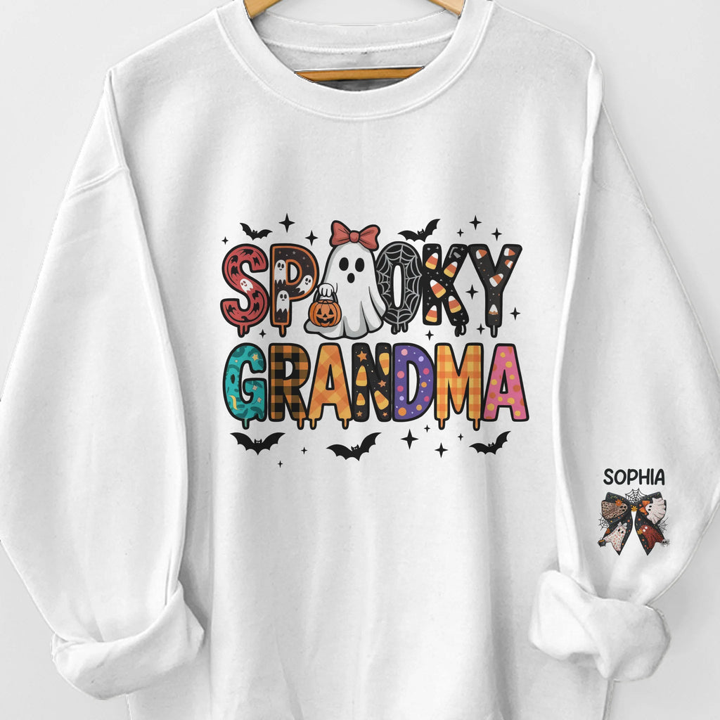 Custom Unisex Sweatshirt, Hoodie With Design On Sleeve - Personalized Halloween Birthday Gifts For Grandma - Spooky Hugs From Grandma