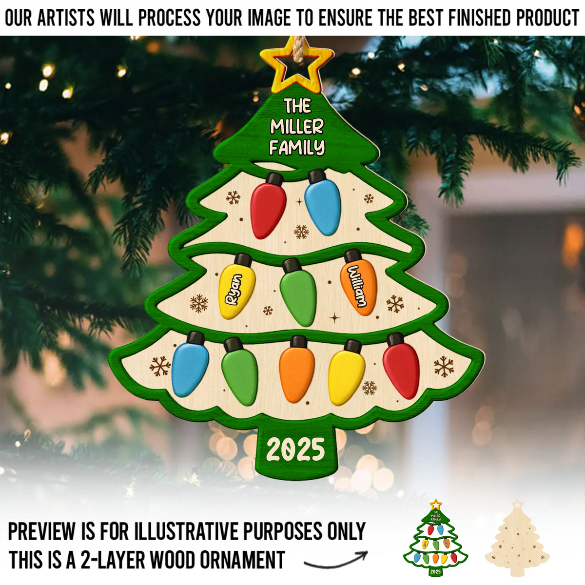 Custom Double Layer Wooden Ornament - Personalized Christmas Birthday Gifts For Mom, Dad, Kids - Under The Tree With Love