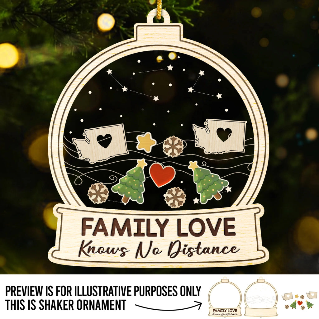 Custom Long Distance 3 Layers Shaker Ornament - Personalized Christmas Birthday Gifts For Mom, Dad, Kids - Hearts Across States