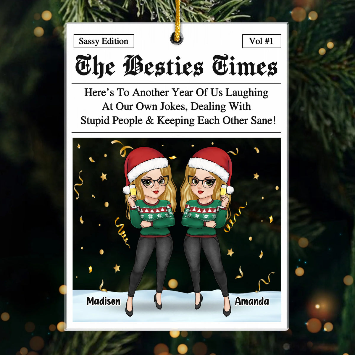 Custom Acrylic Ornament - Personalized Christmas Best Friend Birthday Gifts For Women, Besties, Sisters, BFF - Just Two Besties Surviving Adulthood