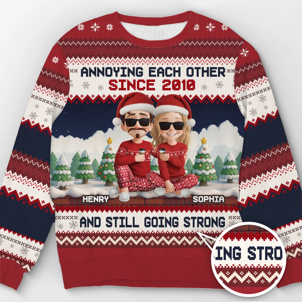 Custom Unisex Ugly Sweatshirt - Personalized Anniversary Christmas Wedding Gifts For Husband And Wife, Him And Her - Merry Fights, Happy Nights