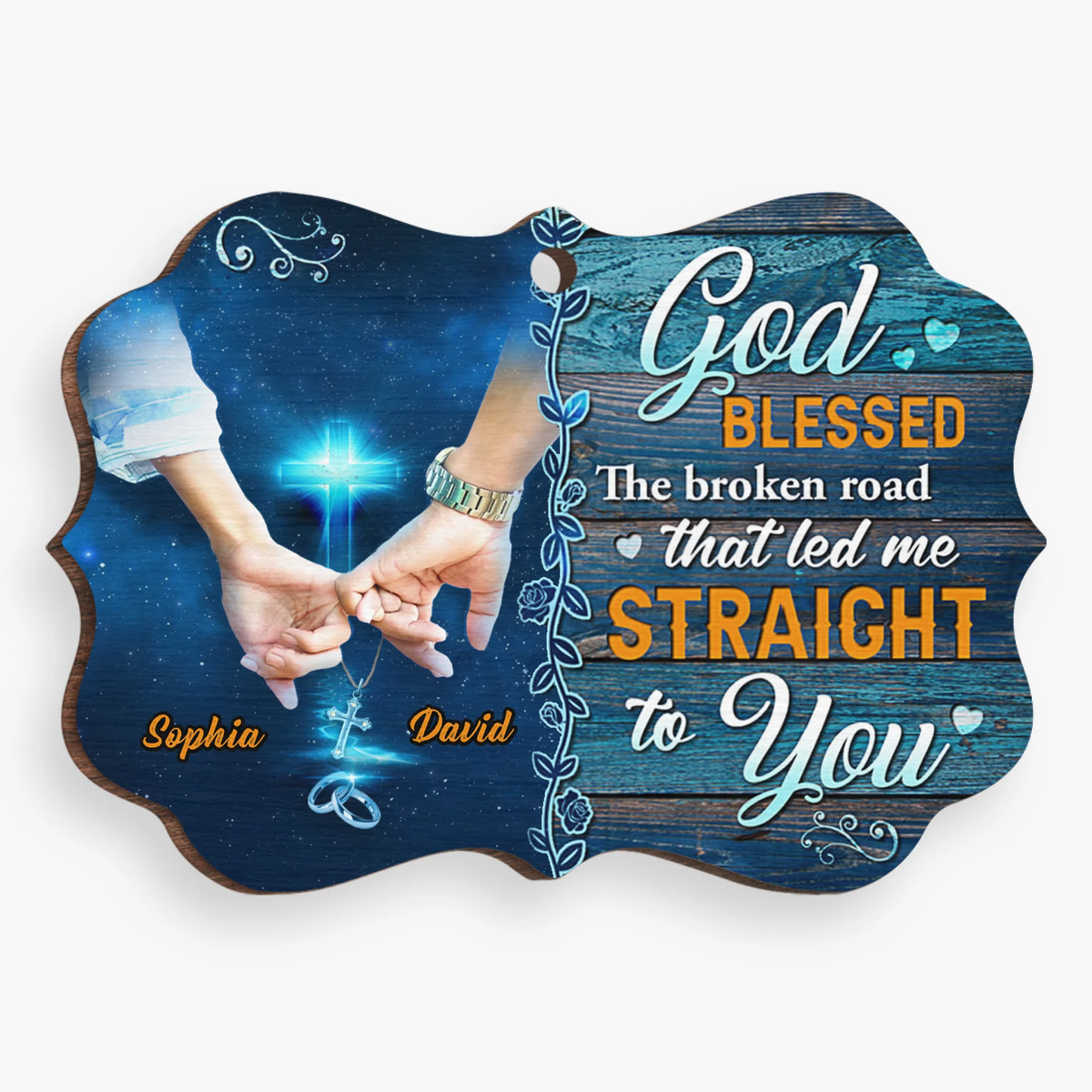Custom Wooden Ornament - Personalized Anniversary Christmas Wedding Gifts For Husband And Wife, Him And Her - God Blessed The Road That Led Me To You