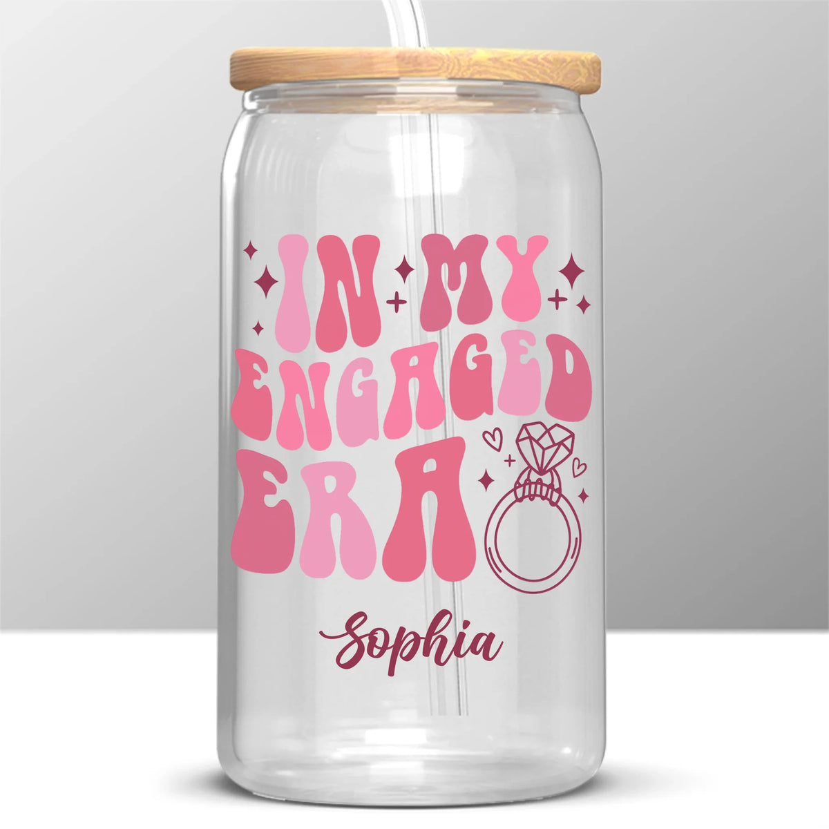Custom Glass Cup, Iced Coffee Cup - Personalized Gifts For Women, Family, Yourself - In My Engaged Era
