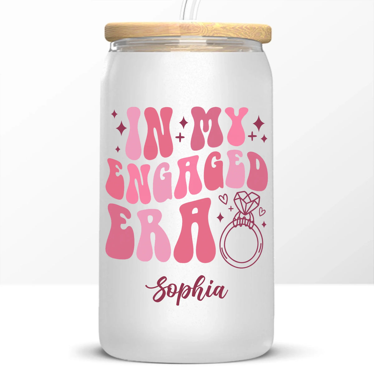 Custom Glass Cup, Iced Coffee Cup - Personalized Gifts For Women, Family, Yourself - In My Engaged Era