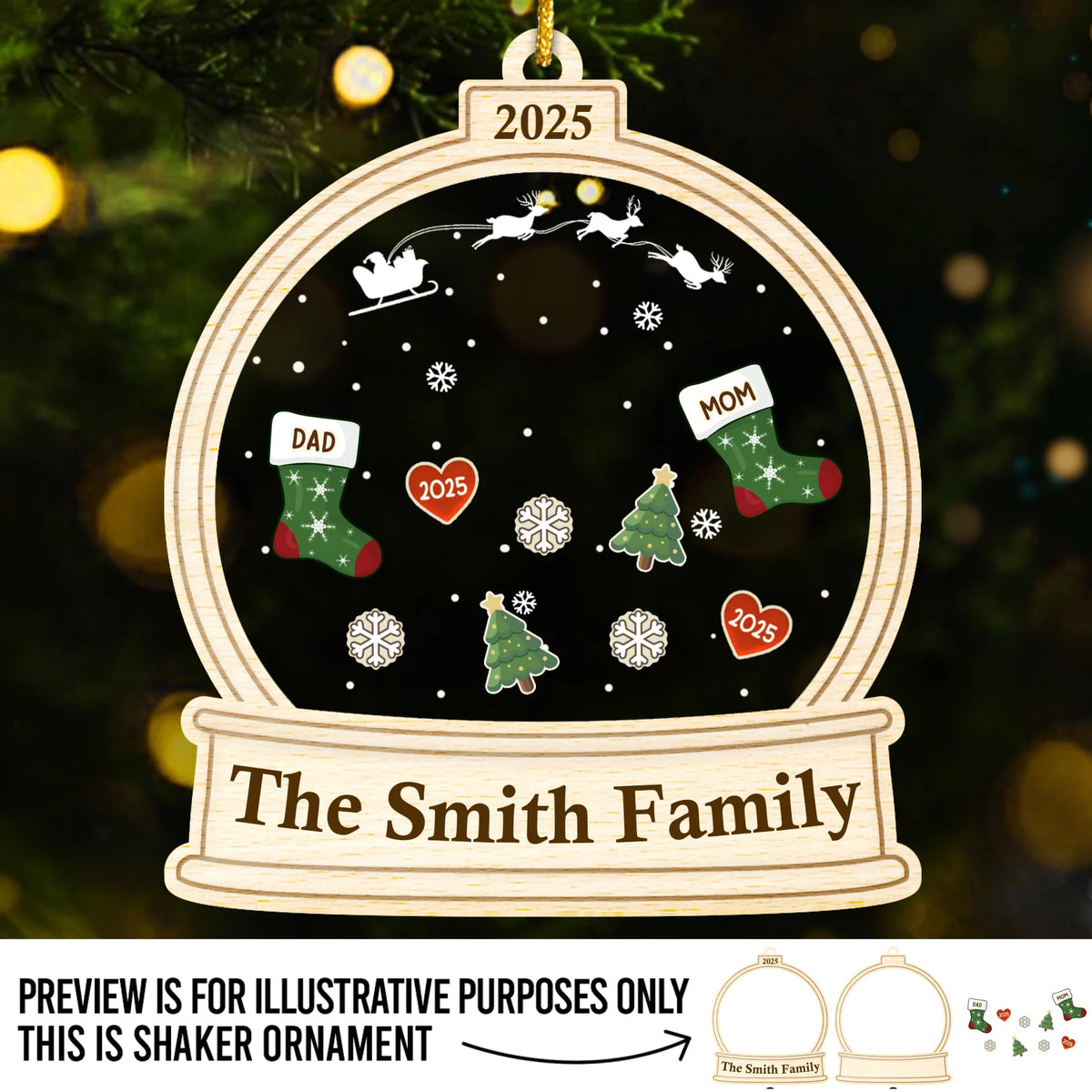 Custom 3 Layers Shaker Ornament - Personalized Christmas Birthday Gifts For Mom, Dad, Kids - All Stockings Hung With Love