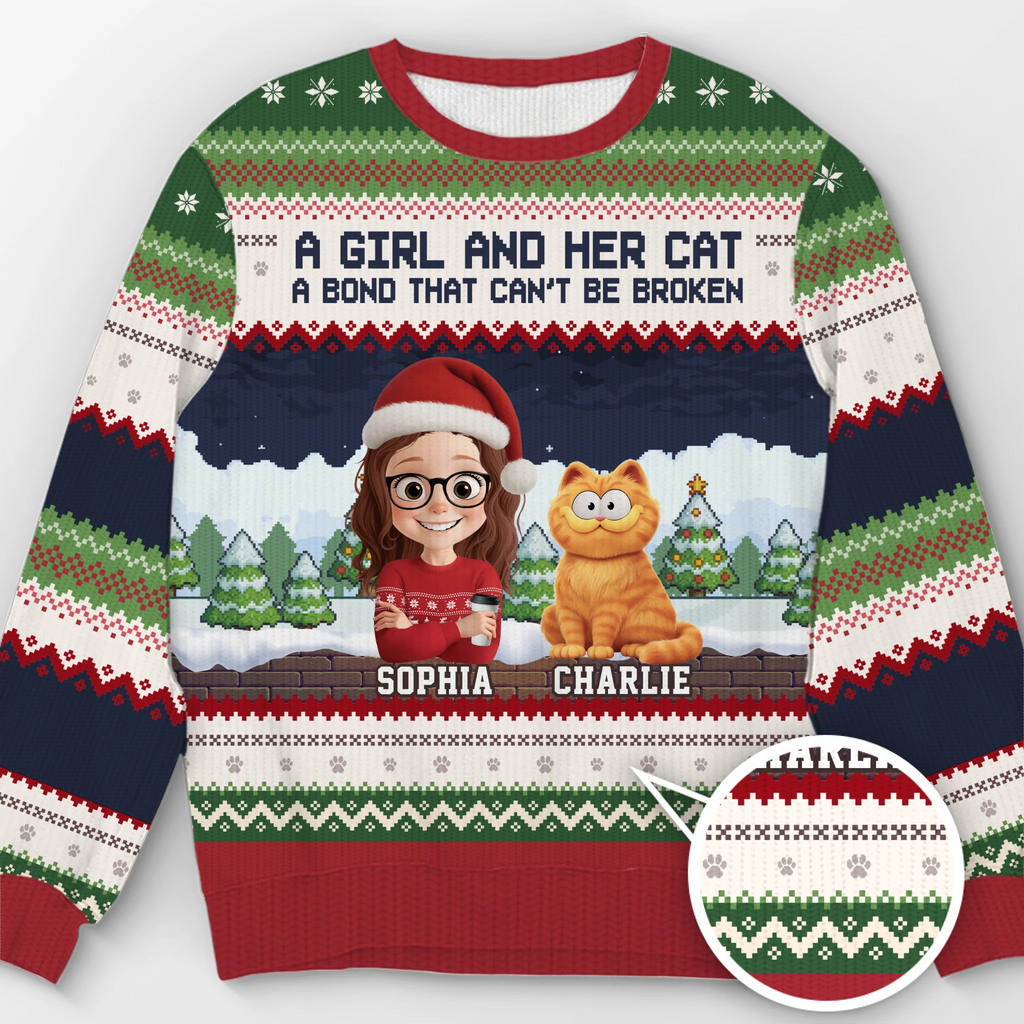 Custom Unisex Ugly Sweatshirt - Personalized  Christmas Birthday Gifts For Cat Lovers, Cat Mom And Dad - Whiskers In The Snow
