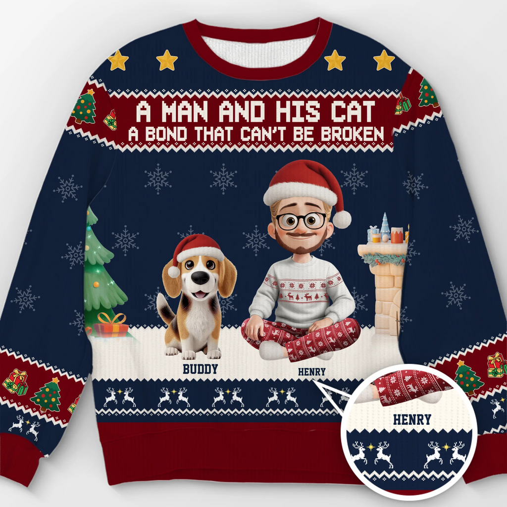 Custom Unisex Ugly Sweatshirt - Personalized  Christmas Birthday Gifts For Dog Cat Lovers, Dog Dad And Mom, Cat Owners - Santa Paws Approved