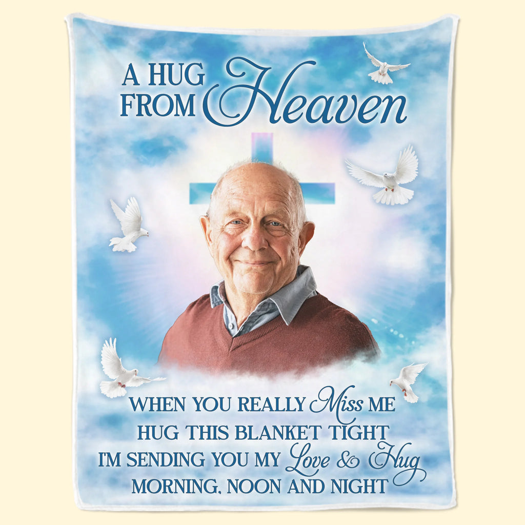 Custom Photo Blanket - Personalized Christmas Memorial Sympathy Gifts For Loss Of Mom, Dad - A Hug From Heaven