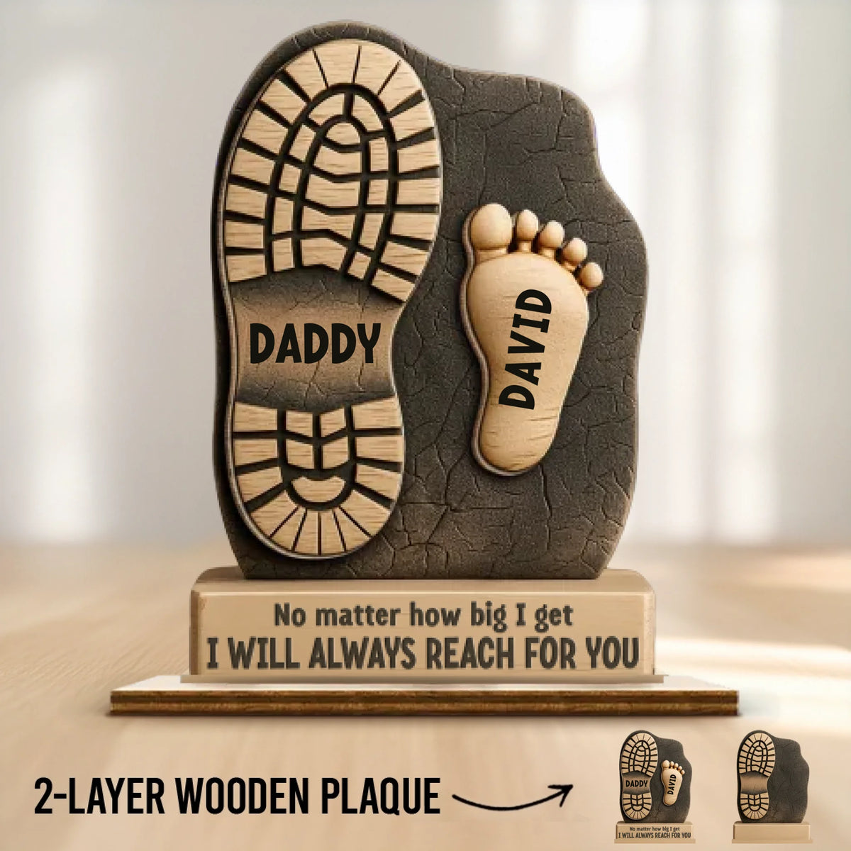 Your Footsteps Led Our Way - Family Personalized Custom Shaped 2-Layered Wooden Plaque With Flat Stand - Father's Day, House Warming Gift For Dad, Grandpa