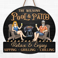 Custom Home Decor Wood Sign - Personalized Anniversary Wedding Gifts For Husband And Wife, Him And Her - Just A Couple, Pool & Patio Sipping Chilling
