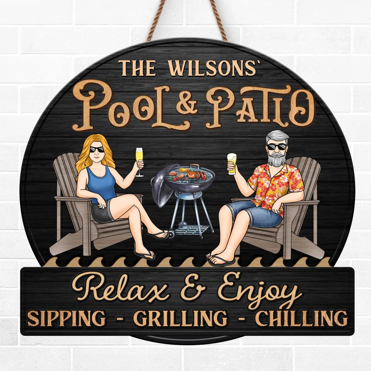 Custom Home Decor Wood Sign - Personalized Anniversary Wedding Gifts For Husband And Wife, Him And Her - Just A Couple, Pool & Patio Sipping Chilling